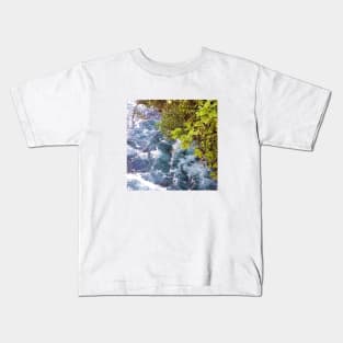 A flowing river, river, water, turquoise, navy, blue, green, paradise, island, summer, beach, adventure, foam, tropical, exotic, aqua, rain, xmas, holidays, Kids T-Shirt